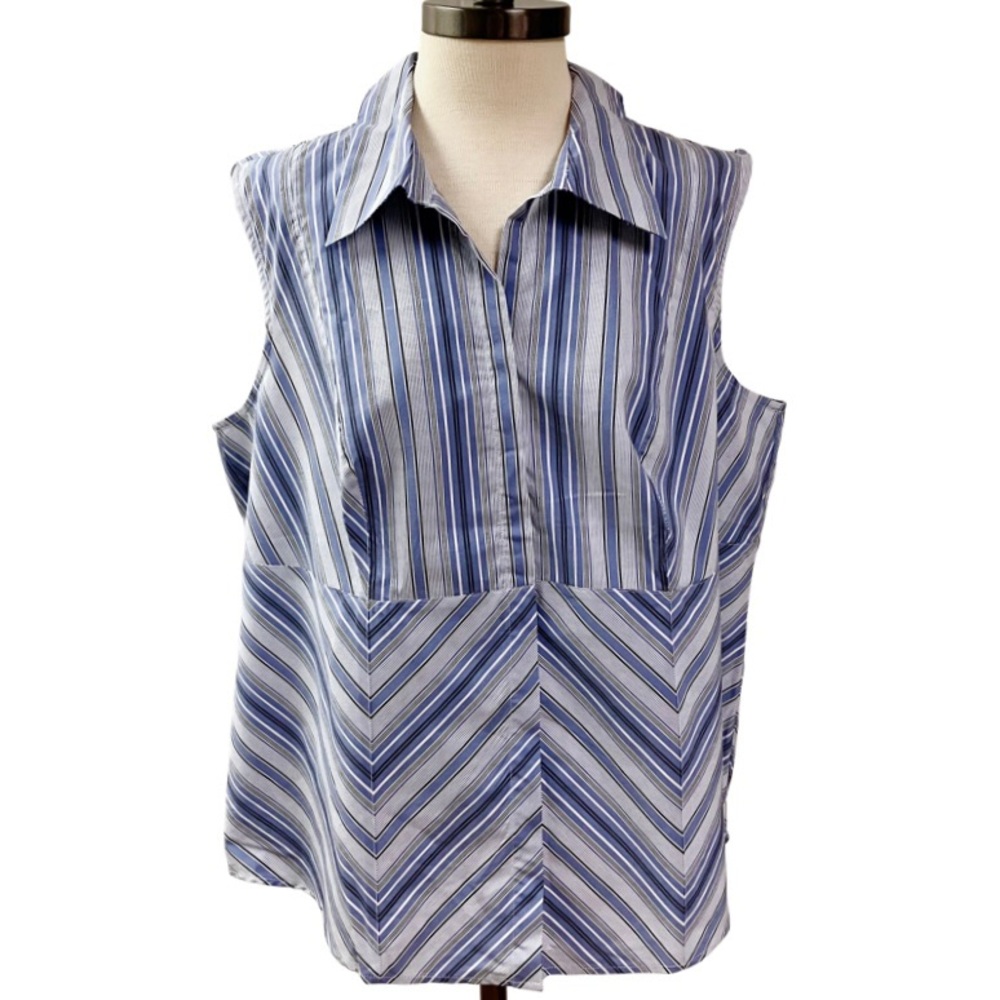 Lane Bryant Plus Size 18/20 Striped Sleeveless Blouse Blue Crisp Summer Cool